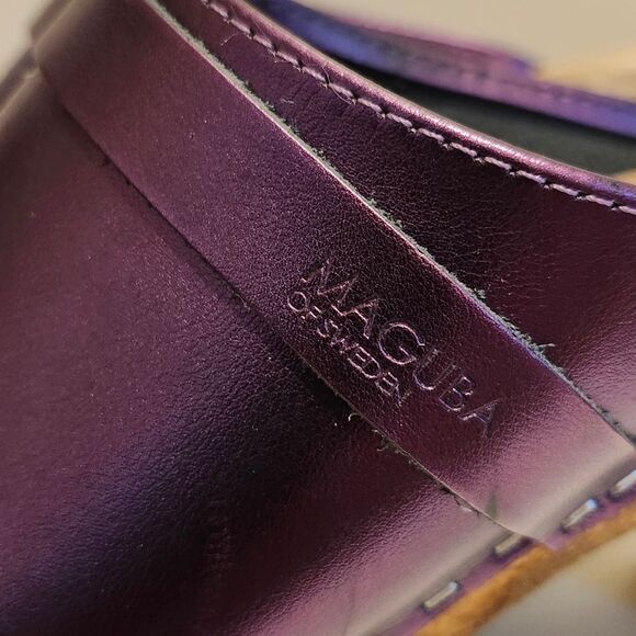 Maguba of Sweden Metallic Purple Leather Wooden Heel Clogs Size 9/40 Ret.$189 - Picture 5 of 12